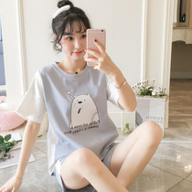 Pajamas female summer cotton Korean cartoon cute lady sweet students can wear summer short sleeve suit home clothes