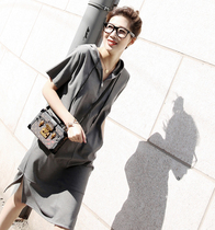 Sweater dress womens summer long hooded pullover fashion temperament loose thin short-sleeved age-reducing high-end gray dress