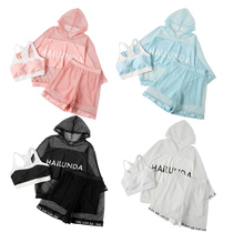 Pink Teenage Girl Swimsuit Girl CUHK Boy 12-15 -18 Year Old High School High School Student Fiveleaf Split Conservative Three Sets