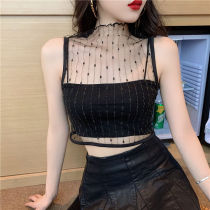 Net gauze lace back camisole vest women 2021 summer new chest wear sexy navel bottomed sleeveless top