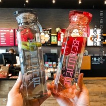Personality Diamond transparent glass simple male and female student couples resistant to drop-resistant square Cup Portable leak-proof Cup