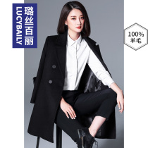 Lusi Belle black woolen coat womens long 2021 new autumn and winter business wear double-breasted woolen coat