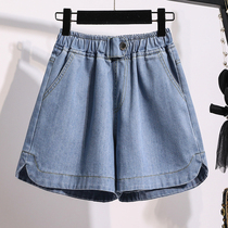 Plus size womens clothing 2023 summer new 200 catties fat sister MM loose wide leg hot pants high waist denim shorts
