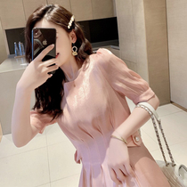 Mularsa triple acetate satin finish dress woman 2021 Summer gentle wind bubbles sleevy up to waist mid-length dress