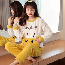 Pajamas winter women thickened cute coral velvet womens autumn and winter can be worn outside the suit long-sleeved flannel student home clothes