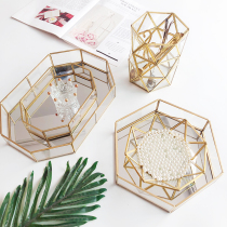 Nordic Wind Minimalist Creative Metal Brass Jewellery Containing Box Glass Retro Cake Dessert Pendulum Table Tray