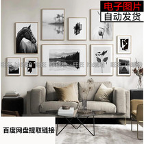 Nordic modern minimalist black and white Jungma scenery small freshener combined decoration painting picture picture core electronic picture material