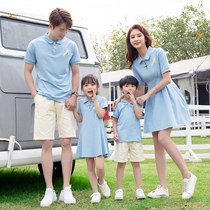 South Korean high-end pro-son dress Xia family of three Chinese wind short-sleeved POLO family dress with dress and dress lover dress