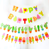 Web celebrity childrens birthday decoration pull flag baby first birthday party layout banner cactus ice cream fruit scene