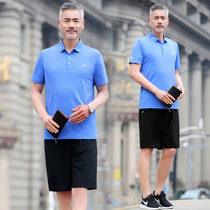 Brand middle-aged sports suit mens summer short sleeve T-shirt dad dress Ice Silk quick-drying middle-aged and elderly casual clothing