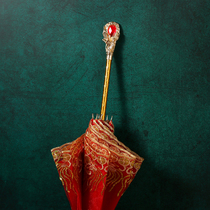 Chinese ancient wind longfeng exhibits the sculptures lace side wedding umbrella married celebrating bride big red wedding celebration
