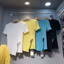 Summer short sleeve 2021 new female Net red ins tide simple Joker slit T-shirt short sleeve female summer niche Cotton