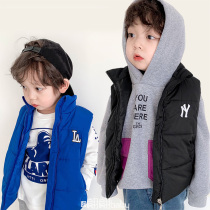 20 autumn and winter New Korean version of Japanese trickle boy daughter black blue cotton zipper vest shoulder thickening
