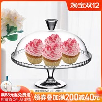 Imported Pasha large French unleaded glass cake pastry transparent tall fruit dessert tray with cover