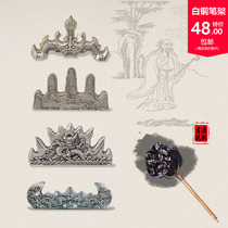 Retro style Wenfang landscape dragon pattern antique pen frame Wenzhen solid copper antique pen