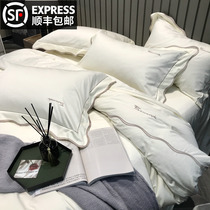 Bed four-piece summer 120s Xinjiang long-staple quilt cover high-end solid color naked sleeping pure cotton sheet quilt cover