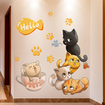 3D three-dimensional wall stickers room decorations dormitory bedroom layout cute cartoon cat stickers door cabinet stickers wallpaper