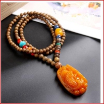 A piece of wood clothes neck decoration ethnic vintage men and women accessories hanging beads wind hanging necklace summer