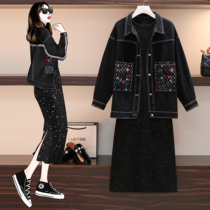  Big woman high-end large size womens clothing early autumn 2020 new fat mm western style thin jacket dress two-piece suit