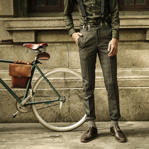 SOARIN British style retro PLAID small feet suit pants mens business casual formal PLAID hanging tapered pants