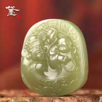 Dai Mo (jewelry)Hetian jade Buddha male pendant Qinghai Qingbai jade laughing Foshan material Huangkou Jade Buddha jade