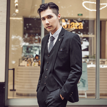 Casual suit suit male groom wedding dress slim Korean version handsome British style mens suit three-piece tide