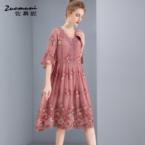 Sasuni loose embroidery floral silk dress female 2021 new autumn long 10948