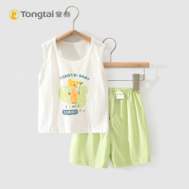 Child Tai Summer Childrens thin vest suit for male and female babies out of pure cotton sleeveless jacket shorts Two sets