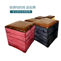 Multifunctional storage stool Solid wood sofa storage box finishing household retro style shoe stool wooden box customization