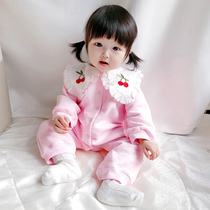 Net red cherry baby clothes autumn women baby clothes go out to Ha clothes cute princess children warm jumpsuit autumn