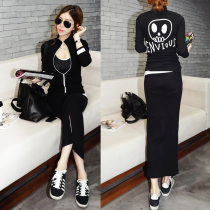 Lady Hong Kongs autumn and winter new cardioverts slim fit two sets casual suit fashion sports black suit damp