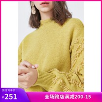 Lily2019 winter new womens fashion fringed rotator cuff wool loose round neck pullover sweater 8922