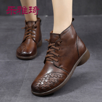 Martin boots Women Inn Wind Middle-aged Woman Warm Cotton Boots Comfort Retro Soft Bottom Short Boots Genuine Leather Mom Cotton Shoes Big Size