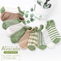 Socks womens Korean version socks Summer thin shallow mouth boat socks Small fresh avocado green ins tide Japanese college style