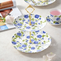 Personality ceramic two - layer series Fruit disk cake plate afternoon tea leisure hotel household use