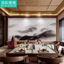 New Chinese style cloud landscape freehand seamless wall wallpaper ink sofa study Hotel box TV high-grade Wall cloth
