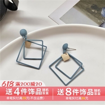 S925 silver needle Korean temperament minimalist geometric square ear nail female sweet and super fairy matt baking lacquered earrings F289