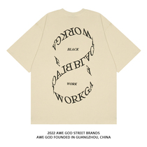 AWE GOD American retro letter embroidery short-sleeved T-shirt men and women summer loose casual couple tops ins tide