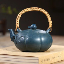 New product special non-heritage inheritors national workers Zhou Mei Hua Teng Pumpkin 350cc Sky Green Mud Famous Purple Sand Jug