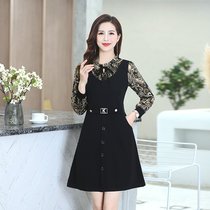 2020 spring new fashion print chiffon stitching long dress female foreign-style waist belly Mommy