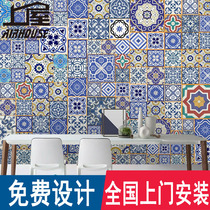 Simulation tile pattern wallpaper retro ethnic style wall decoration milk tea shop Bohemia Moroccan wallpaper