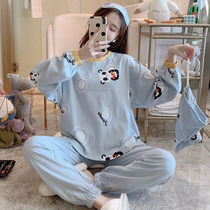 (4 pieces) Cotton pyjamas schoolgirl Spring-autumn season new warm autumn and winter cartoon round collar suit home clothes