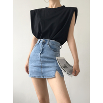 ACUP European and American style sleeveless vest women 2021 summer shoulder t-shirt right angle shoulder design sense niche body shirt top women