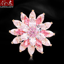 Lingda brooch pink snow lotus pin celebrity temperament artificial zircon cardigan button suit jacket accessories