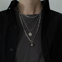 Niche coin pendant necklace Female ins Hip hop cold wind Europe and the United States Multi-layered sweater chain Street style accessories