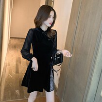 2021 Spring and Autumn New Slim Slim A- line dress Hepburn Little Black Skirt Improved Cheongsam Cover Dress