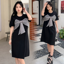 Pregnancy Woman Dress Summer Clothing Fashion Hit color butterfly knot short sleeve dress 2022 new ocean gas net red pregnant woman skirt summer