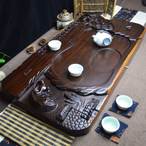 Ebony tea tray Natural whole tea tray Solid wood Kung Fu tea set Tea sea large carved tea table Taurus New Year