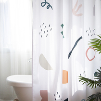 Nordic style illustration shower curtain TARP Korea ins Morandi abstract non-perforated toilet water blocking curtain