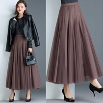 2021 new spring and summer net yarn half body dress Long dress woman High waist fairy large swing dress with long-pleated plexeum skirt